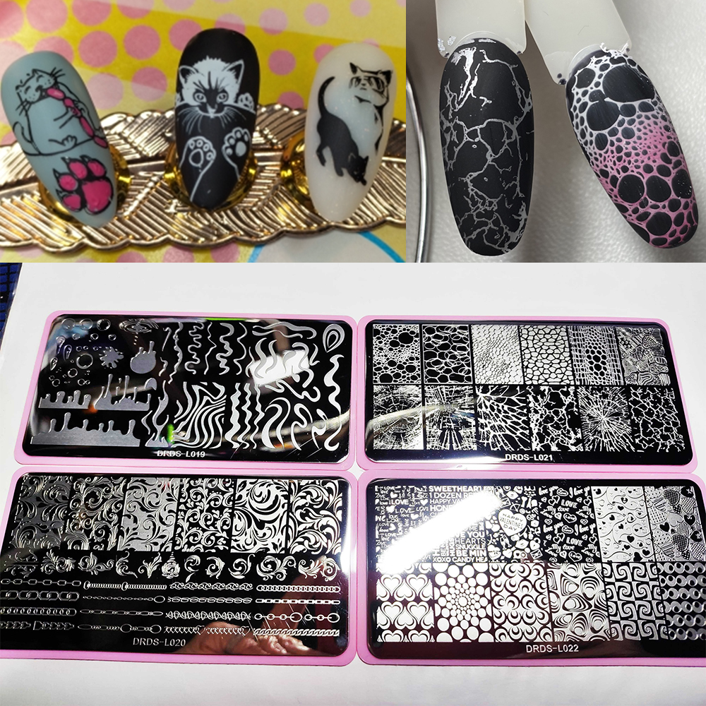 Nail Stamping Plates Tree Bark Pattern Leaves Whirlpool Image Stainless Steel Stencil Nail Art Stamps Geometry Template Stencils