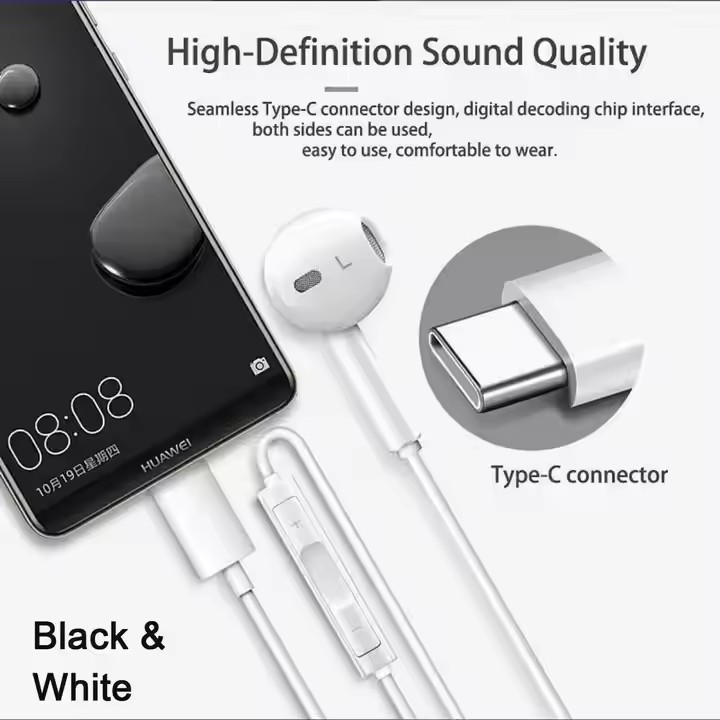 Type C USB C Headphones Earphones Wired Earbuds for iphone 15 Pro Max Samsung for Iphone for Huawei