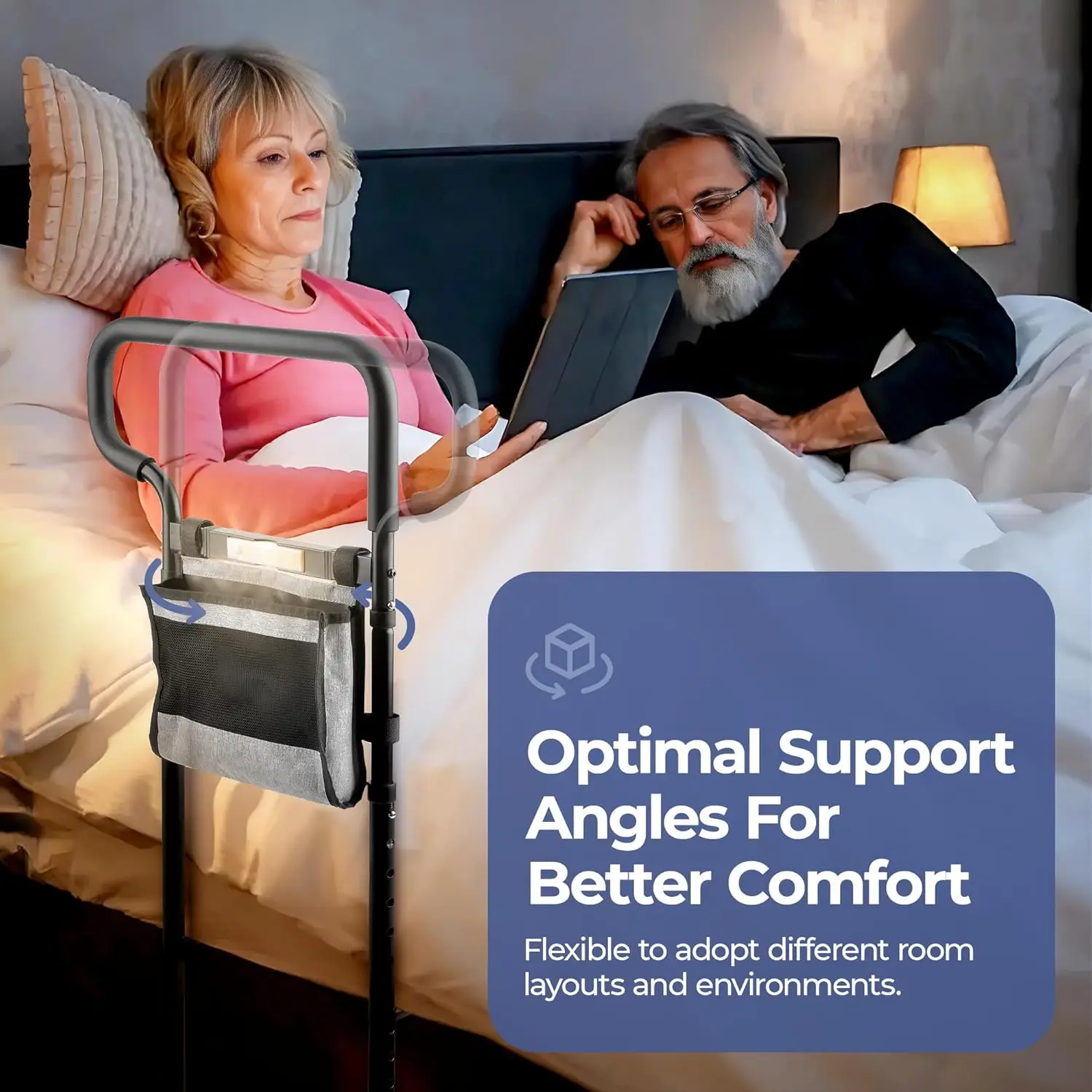 PRO Bed Guard, Bed Rails for Elderly Adults, Safety Bed Rail Adjustable in Height with Ergonomic Wider Handrail, Fall
