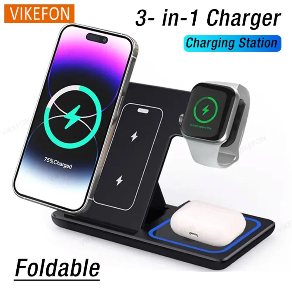 Stazione di ricarica wireless pieghevole per telefono per iPhone 16 15 14 13 12 Pro Max Apple Watch 10/9/8/7/6 AirPods 3/2 Dock di ricarica rapida