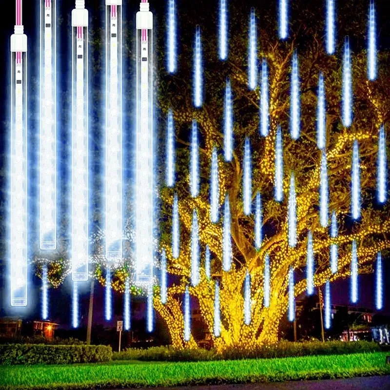 Luces LED de lluvia de meteoritos para exteriores, cadena de luz de hadas que cae, impermeable, para fiesta de Navidad, decoraciones de jardín y vacaciones