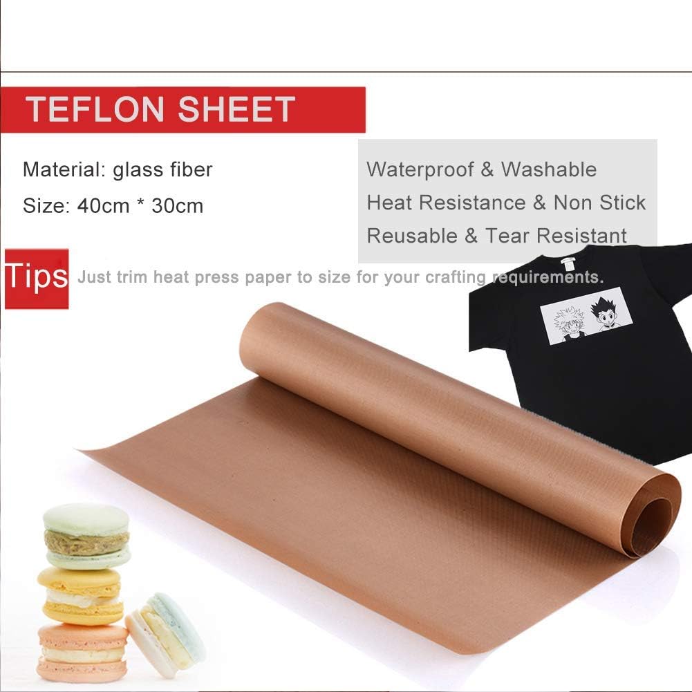 Arkusz teflonowy do prasy termicznej, 4-pak arkuszy termotransferowych z PTFE, nieprzywierający papier termotransferowy wielokrotnego użytku, odporny na ciepło