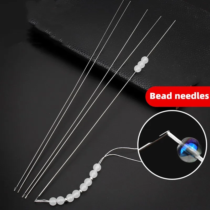 Ensemble d'aiguilles à perles, ouverture latérale, utilisées pour le filetage des fils de perles, pratiques et pratiques, outil de fabrication de bijoux à faire soi-même, 4 pièces