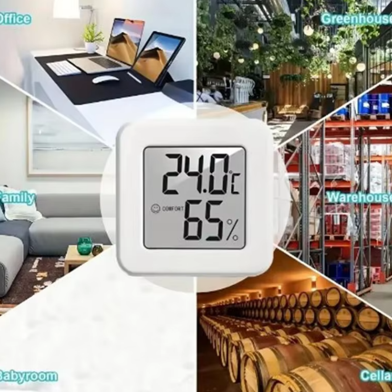 White Mini Electronic Temperature and Humidity Meter Car Thermometer with Smiling Face Display Refrigerator Thermometer