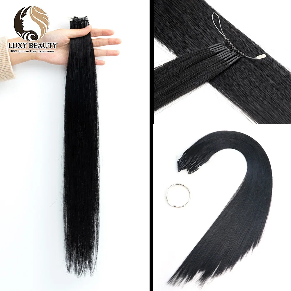 Extensiones de cabello humano con microcuentas 8D, Nano anillo de silicona, extensión de cabello Invisible, Mini cuentas de silicona, cabello humano Rubio, marrón y negro