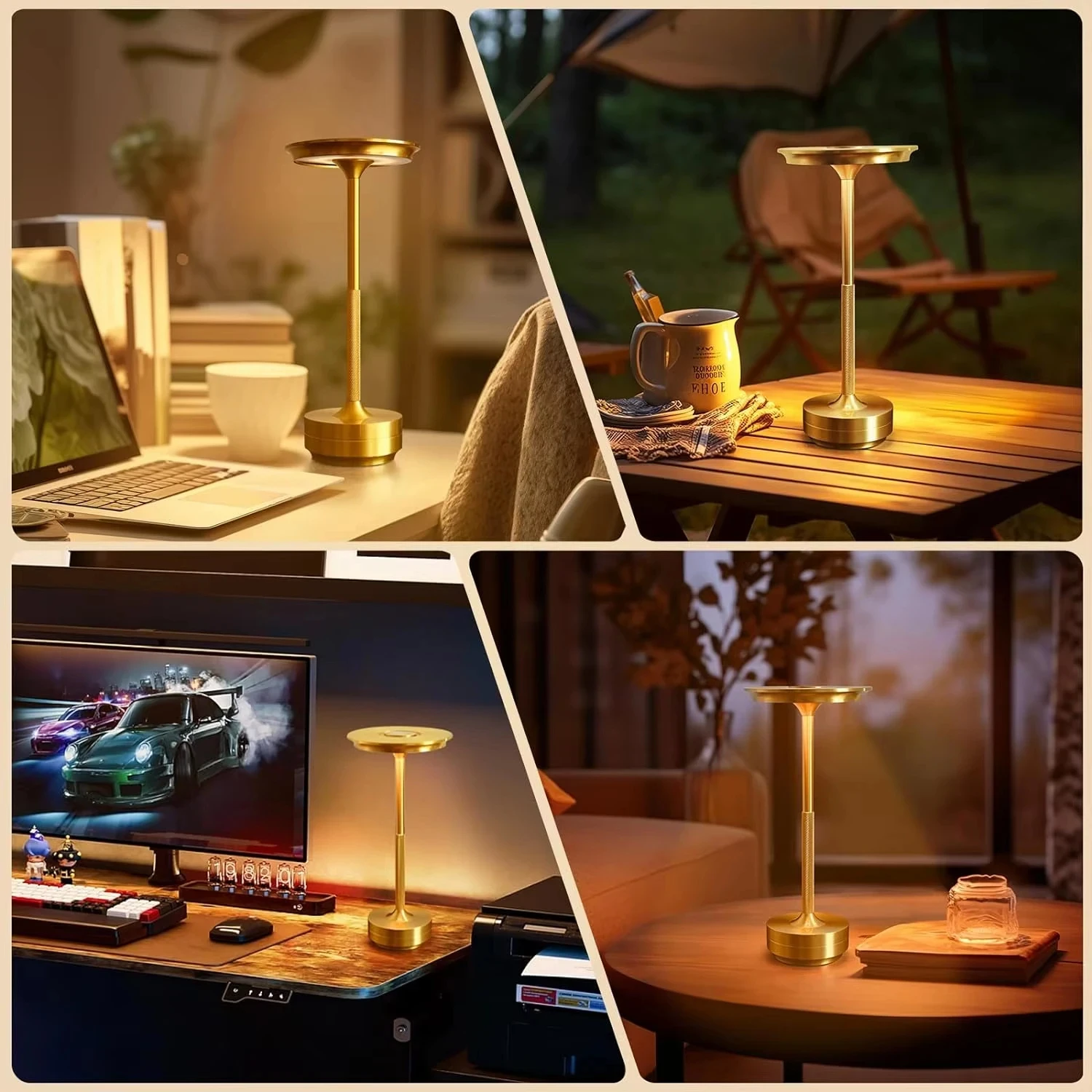 Lámpara decorativa Simple de aleación de aluminio, luz LED nocturna, atmósfera regulable infinita, lámpara de escritorio táctil recargable portátil Retro