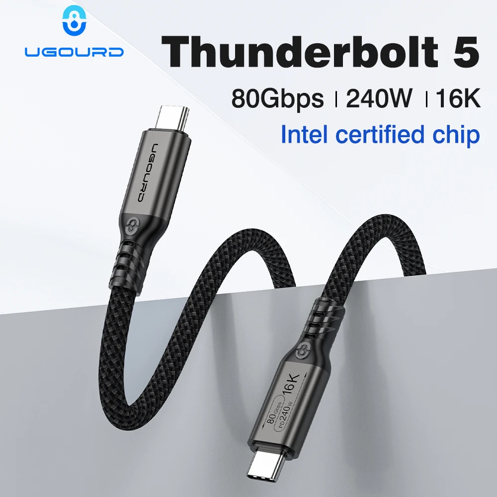 UGOURD 80Gbps Thunderbolt 5 Cable Certificado Chip USB-C Thunderbolt5 2m 0,3m 120Gbps 240W 16K para MacBook M.2 Disco Duro USB4-V2