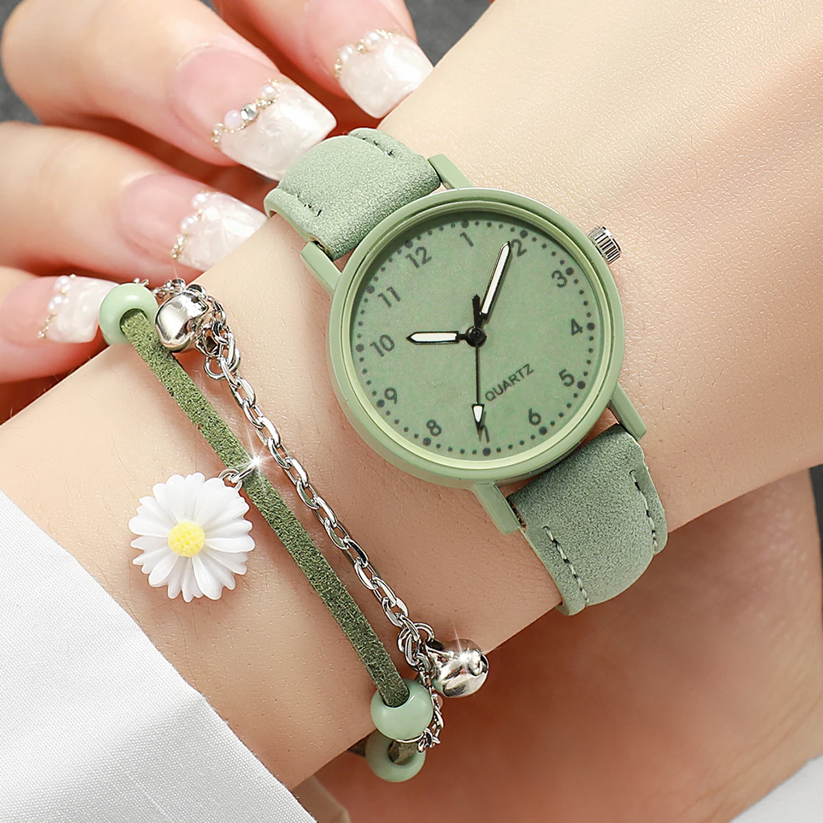 2 pçs moda feminina relógios pulseira conjunto simples árabe dial pulseira de couro relógios quartzo reloj mujer meninas relógio presente