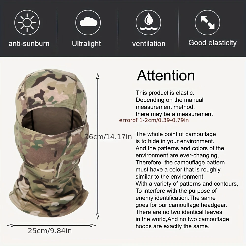 Tactical Windproof Balaclava for Bicycle Riding, Full Cover, Outdoor Hunting, Hiking Head, Warm Shield, Ski Scarf