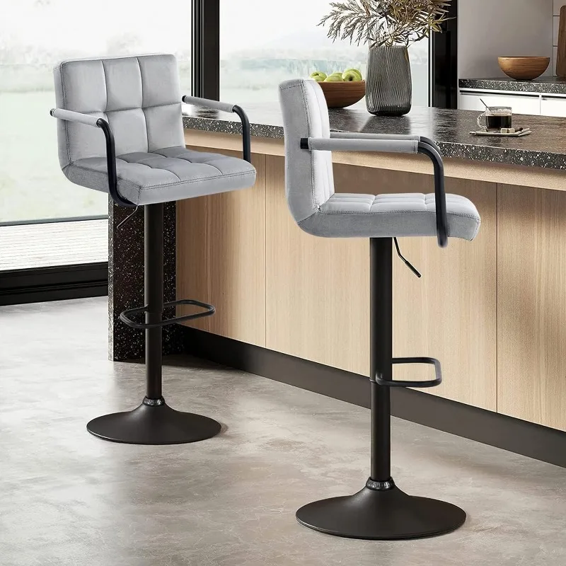 Adjustable Barstools with Back, Black bar stools Set of 2, Velvet 360°Swivel Bar Stools, Double Stitching Counter Stools