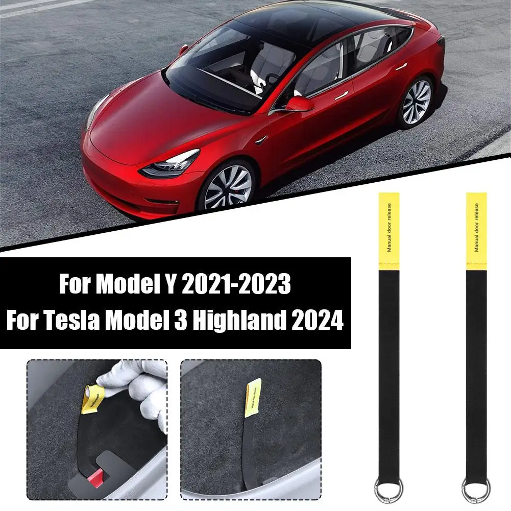 2 szt. Tylne drzwi awaryjne lina zabezpieczająca dla Tesla Model3/Y przełącznik mechaniczny uchwyt awaryjny ściągacz przycisk akcesoria samochodowe