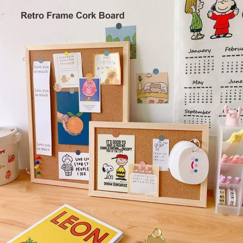 Cork Board Retro Frame Single Double-sided Photo Wall for Office Home School Display Announcement Message Boards Memo Board ﻿
