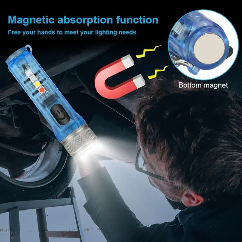 Mini linterna LED multimodo TYPE-C carga rápida IP66 impermeable fluorescente cinturón Clip advertencia Camping linterna magnética