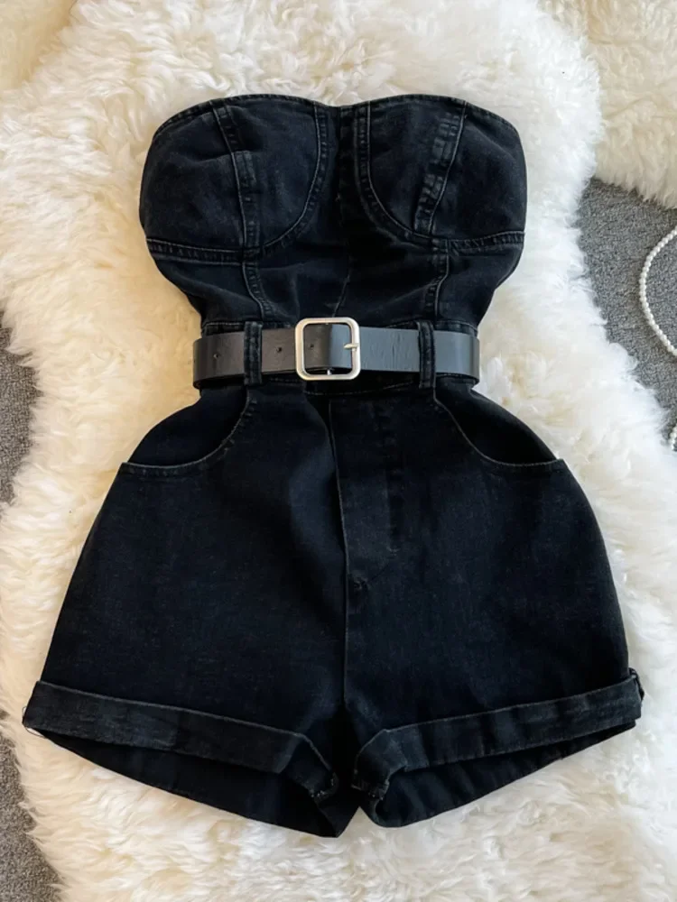 2024 sommer Strampler Frauen Jeans Overall Off Schulter Lose Beiläufige Denim Strampler Frauen Overalls Breite Bein Casual Denim Overalls