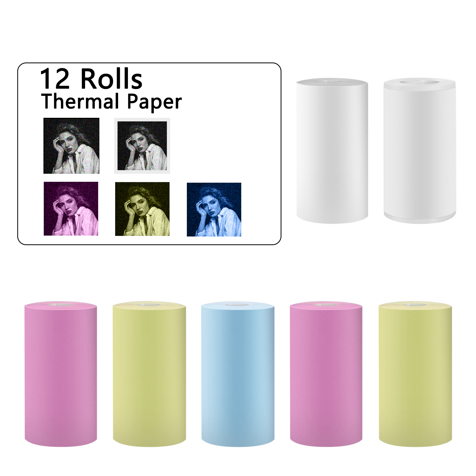 12 Rouleaux de Papier Thermique Blanc 57mm pour Mini Imprimante Imprimante Thermique pour Enfants Papier d'Impression d'Appareil Photo pour Mémos Impression Photo Etude