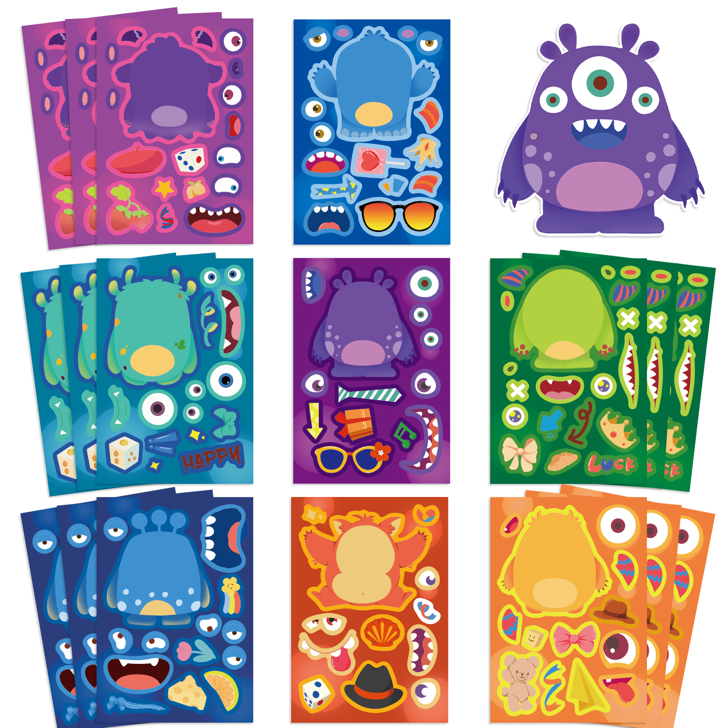8/16/24 個リトルモンスターパズルステッカーメイクアフェイス漫画のおもちゃ DIY 電話ラップトップ荷物スケートボード落書きデカール