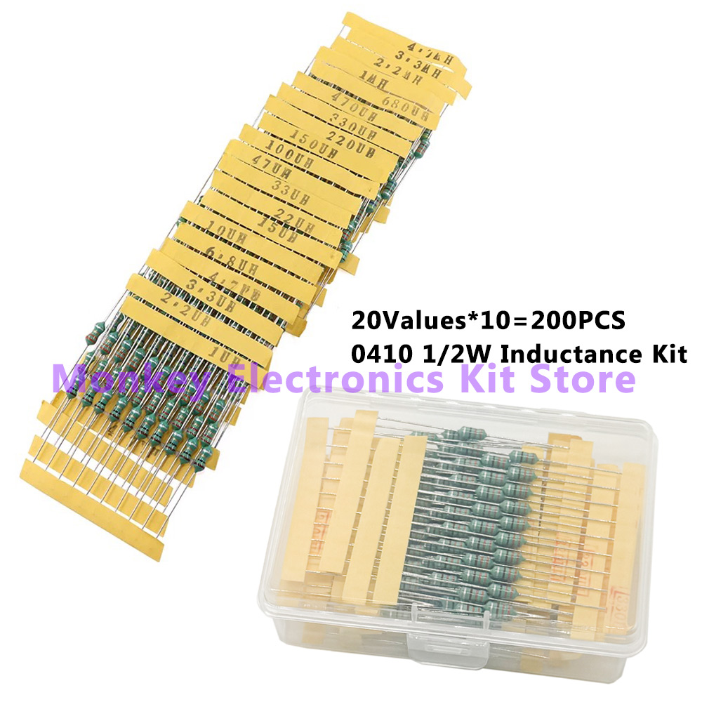 1Set 200PCS Inductor Assortment Kit 1UH-4.7MH 20values DIP Inductance Color Ring Inductor Assorted Kit