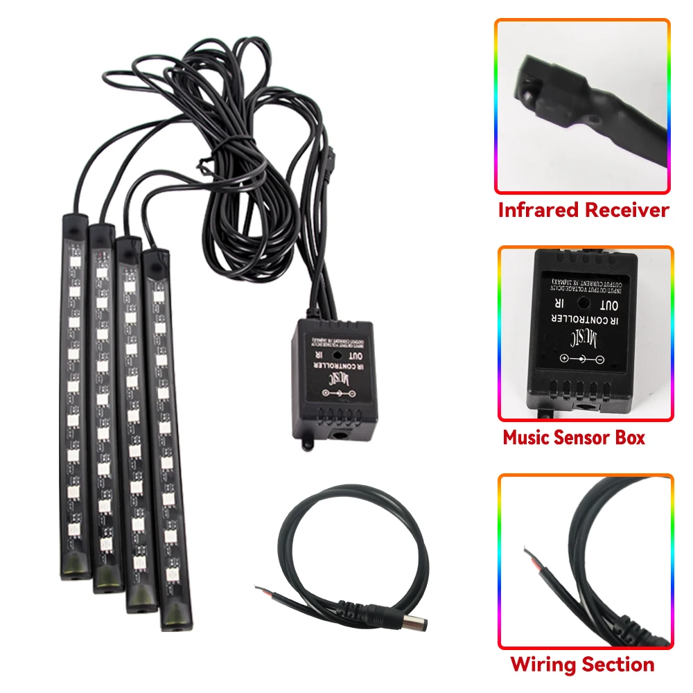 12V มอเตอร์รถตกแต่งโคมไฟ 4IN1 กันน้ํา LED RGB สีรถยืดหยุ่น Strip Light อุปกรณ์เสริมรถจักรยานยนต์