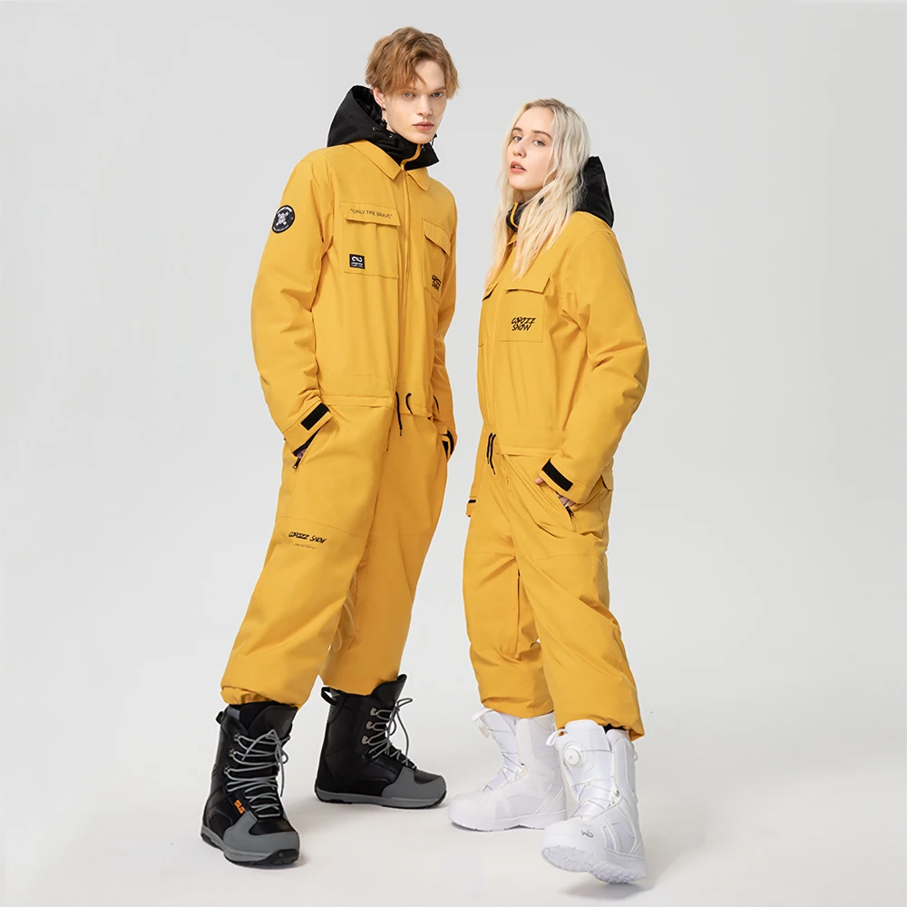 Macacão de esqui de uma peça grosso das mulheres dos homens esportes ao ar livre jaqueta de snowboard quente terno de salto à prova dwaterproof água roupas de inverno macacão com capuz