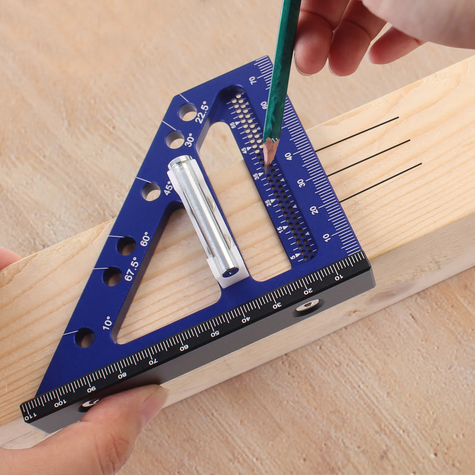 22.5-90 Degree Woodworking Square Protractor Aluminum Alloy Miter Triangle Ruler Layout Measuring Tool for Engineer Carpenter