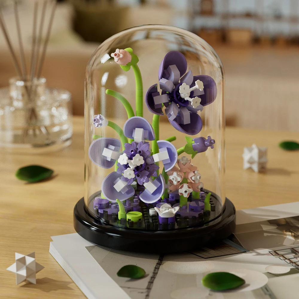 Christmas Potted Building Block Simulation Succulent Bouquet Creative Puzzle Building Block Eternal Flower Home Decoration Rose
