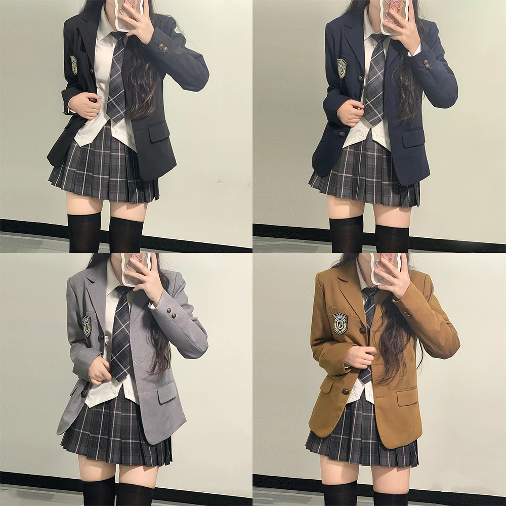 日本の女の子のためのブレザーセット,プリーツスカート,jkセーラータイ,アニメコスプレコスチューム,色とりどりの学校のユニフォーム,秋冬