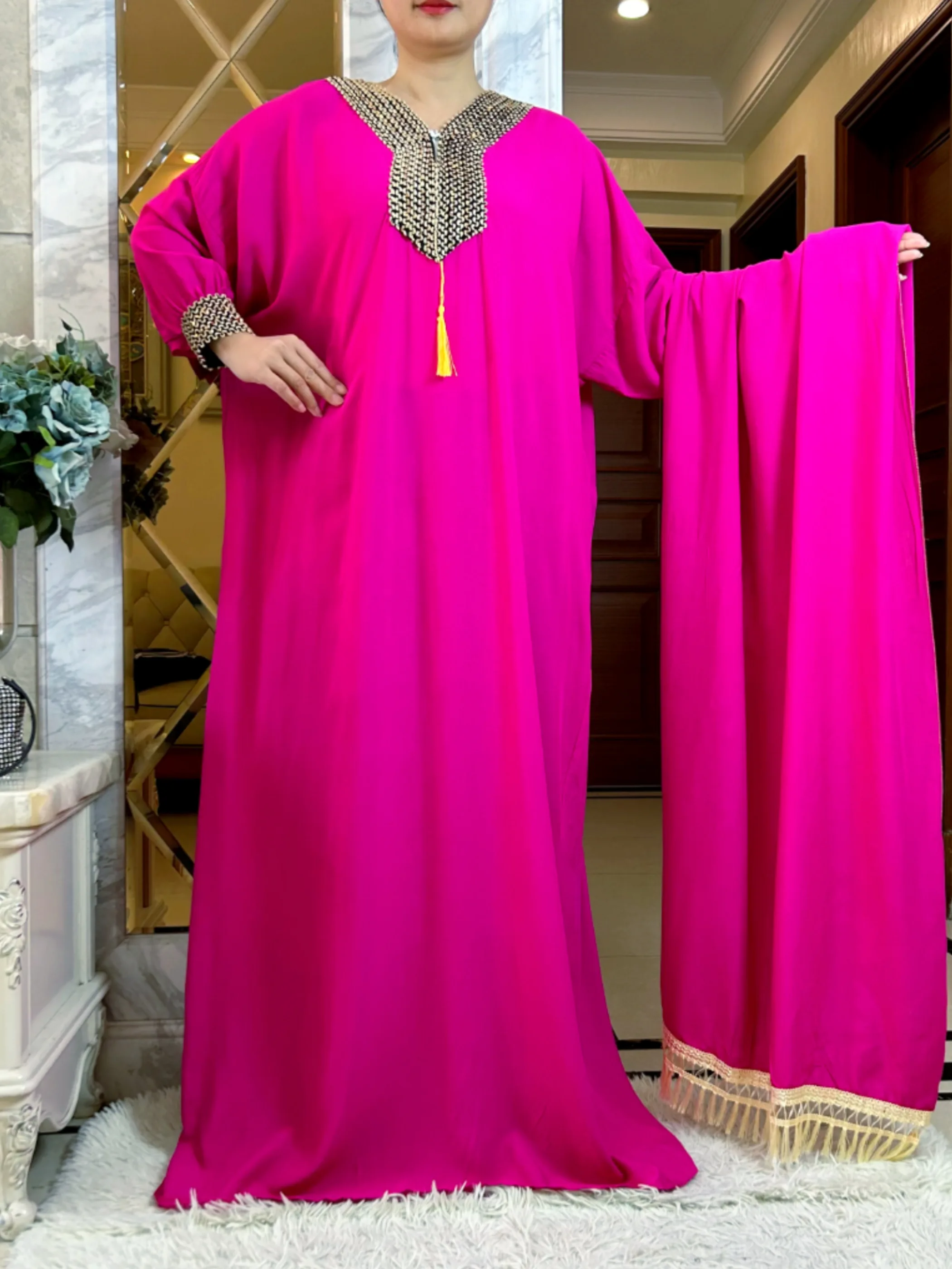 2025新しいイスラム教徒の女性長袖秋のドレス綿ビッグスカーフboubouマキシイスラム女性ドレスアフリカアバヤ