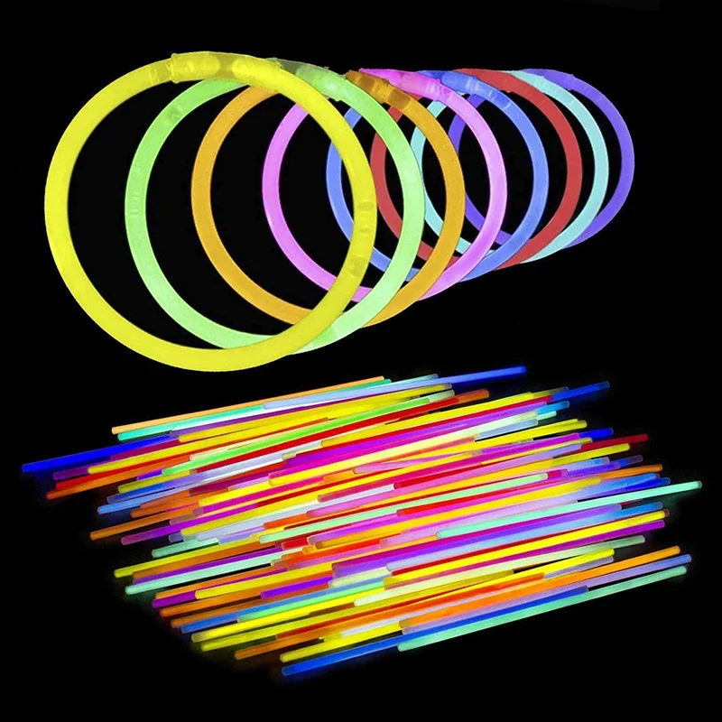 100pcs Camping Glow Sticks Fluorescence Party Glow Necklaces Bracelets for Neon Birthday Party Halloween Wedding Supplies