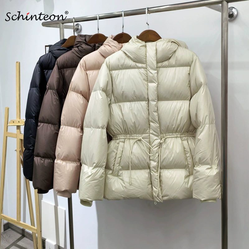 Schinteon Damen-Daunenjacke mit Gürtel und Kapuze, Herbst und Winter, warm, dick, Oberbekleidung, weiße Entendaunen, Freizeitmantel, 2025, Neu