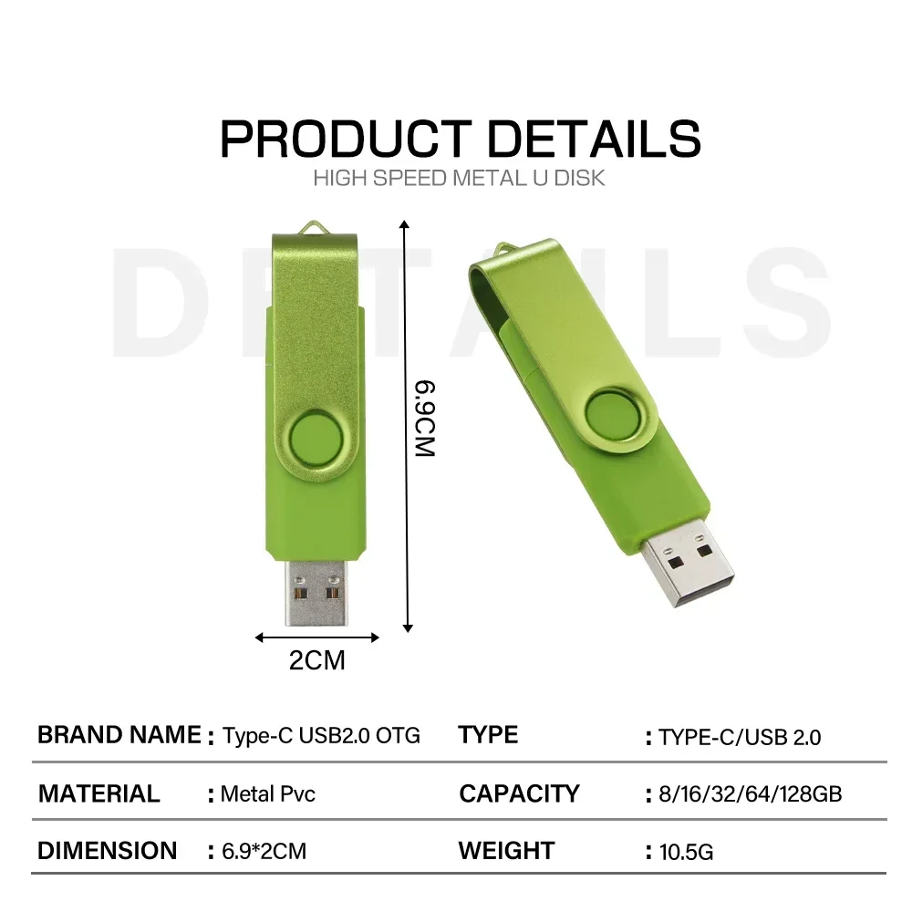 TYPE-C USB Flash Drive 128GB Red High Speed  Pen Drive 64GB Dark Blue Memory Stick 32GB Rotatable USB Stick 16GB Colorful U Disk