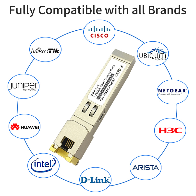 Гигабитный SFP к RJ45 1Gb модуль приемопередатчика 1000BASE-T 100m RJ45 медь для Mikrotik,Ubiquiti,TP-Link,Zyxel... волоконное оборудование