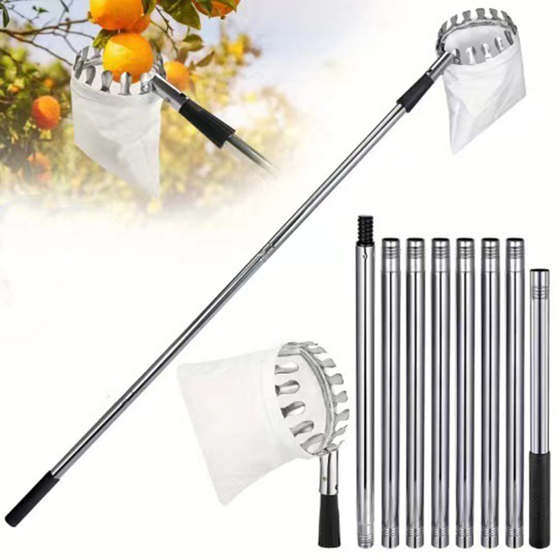 Stainless Steel Splicing Rod Fruit Picker 1.6/2.4/3.2/4M Telescopic Pole High Tree Orchard Picking Tool For Farm Garden Supplies