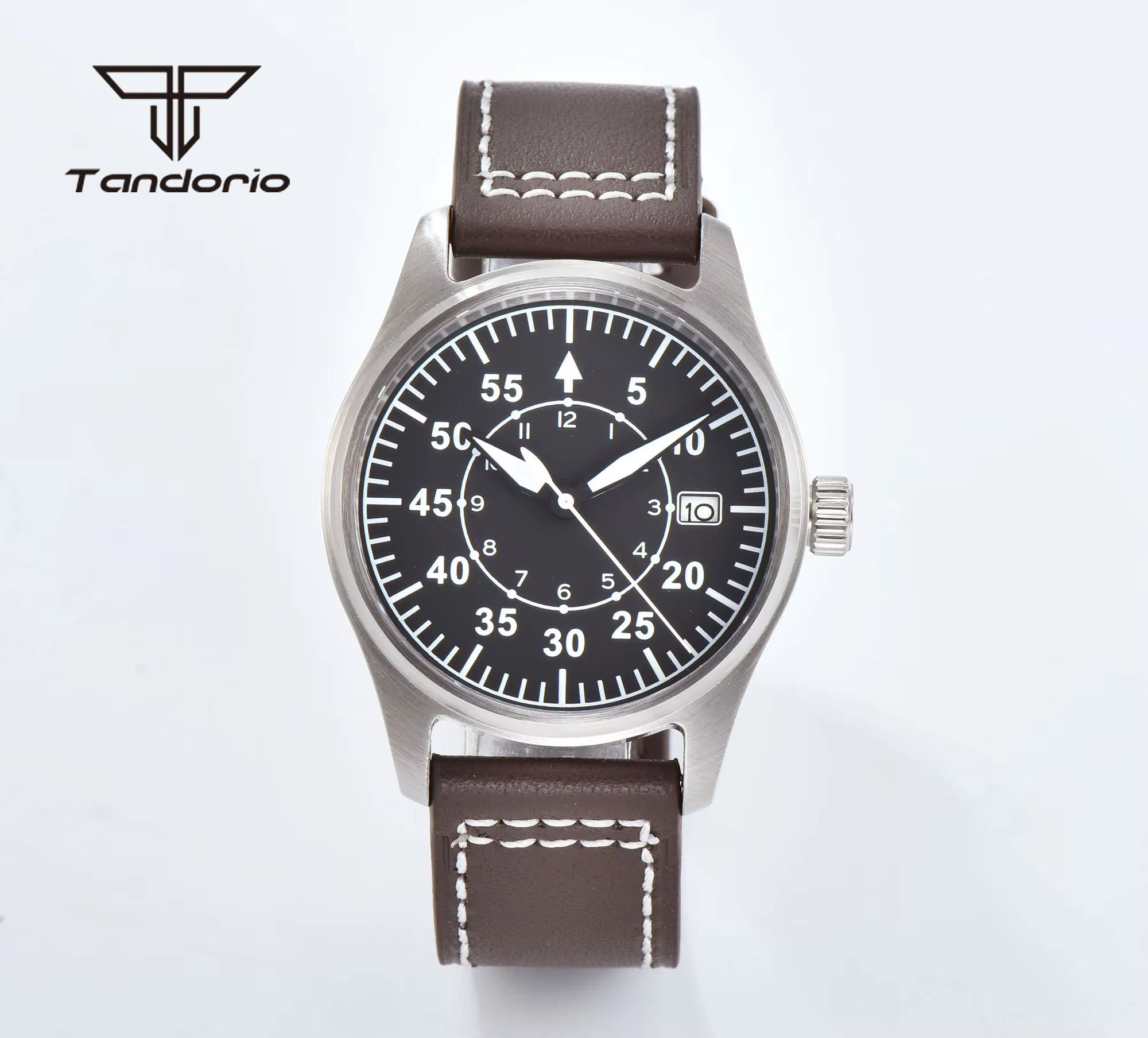 Tandorio NH35A Diver Herren-Automatikuhr, 39 mm, 200 m wasserdicht, Datum, Saphirglas, Leder-/Gummiarmband
