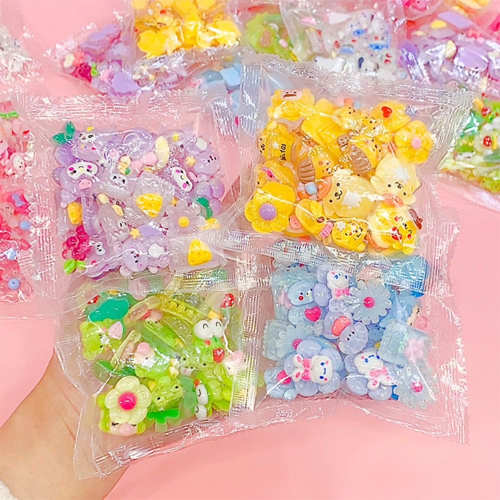 Bonito diy resina encantos acessórios guka saco selado creme cola pacote de material dos desenhos animados
