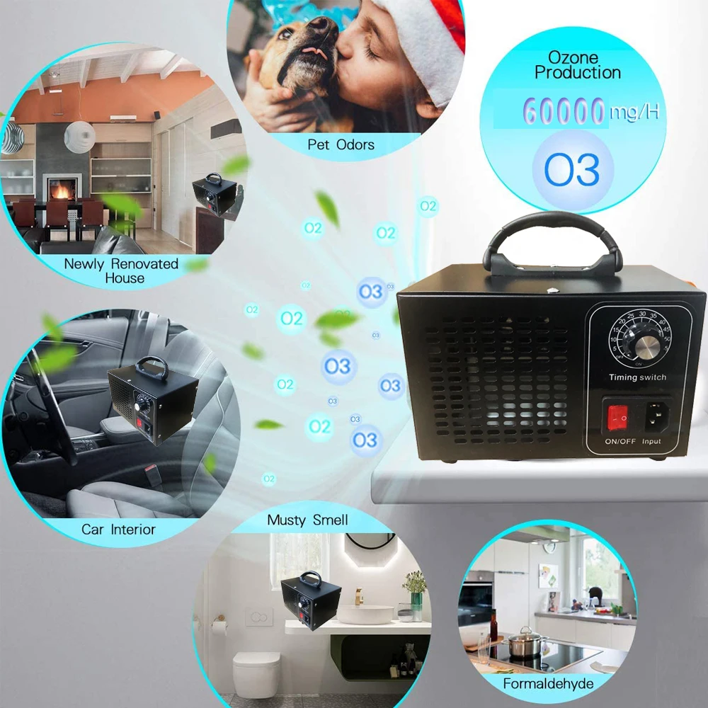 ATWFS Ozone Generator 220V 60G เครื่องฟอกอากาศ Ozono ฆ่าเชื้อฆ่าเชื้อ Ozonizer เครื่องฟอกอากาศทําความสะอาดฟอร์มาลดีไฮ