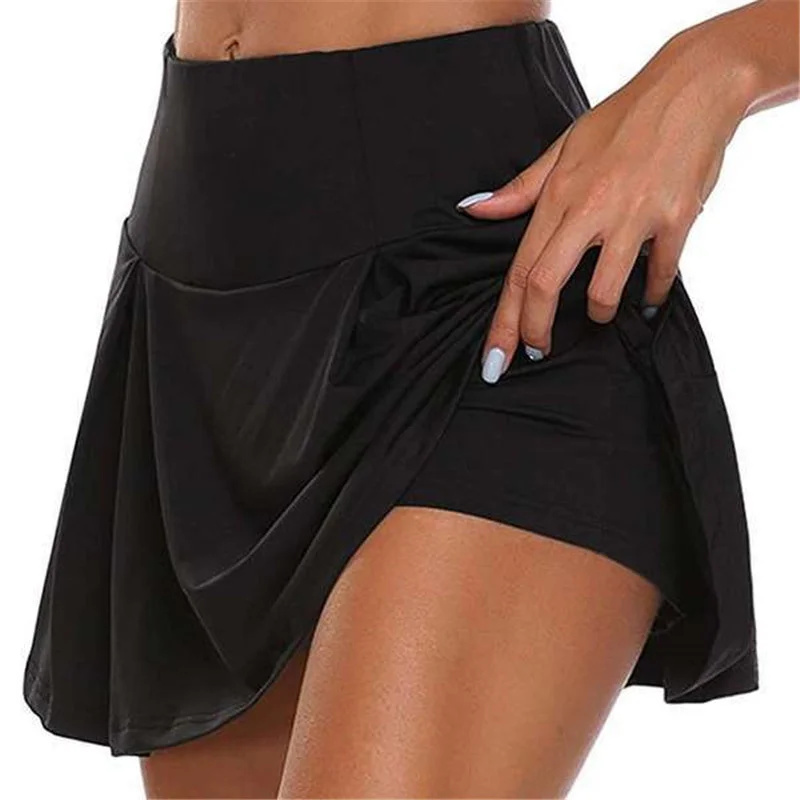 Zomermode explosie dames effen kleur buitensport fitness hardlopen yoga sneldrogende nep twee hardlooprokken