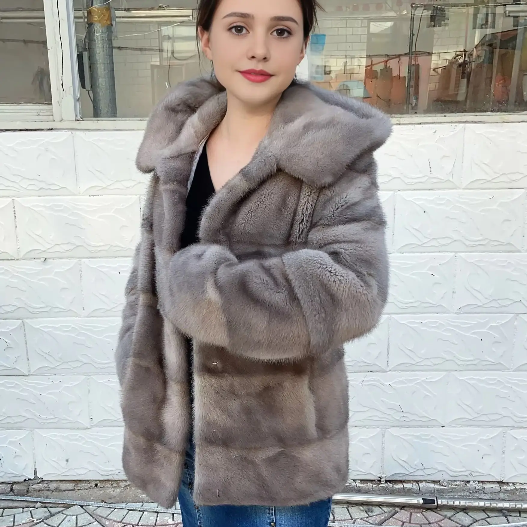 Phantasie rani natural Pelz mäntel echte Nerz Pelzmantel Kapuze weibliche echte Jacken kurze Damen Winterkleid ung übergroße Luxus Frauen