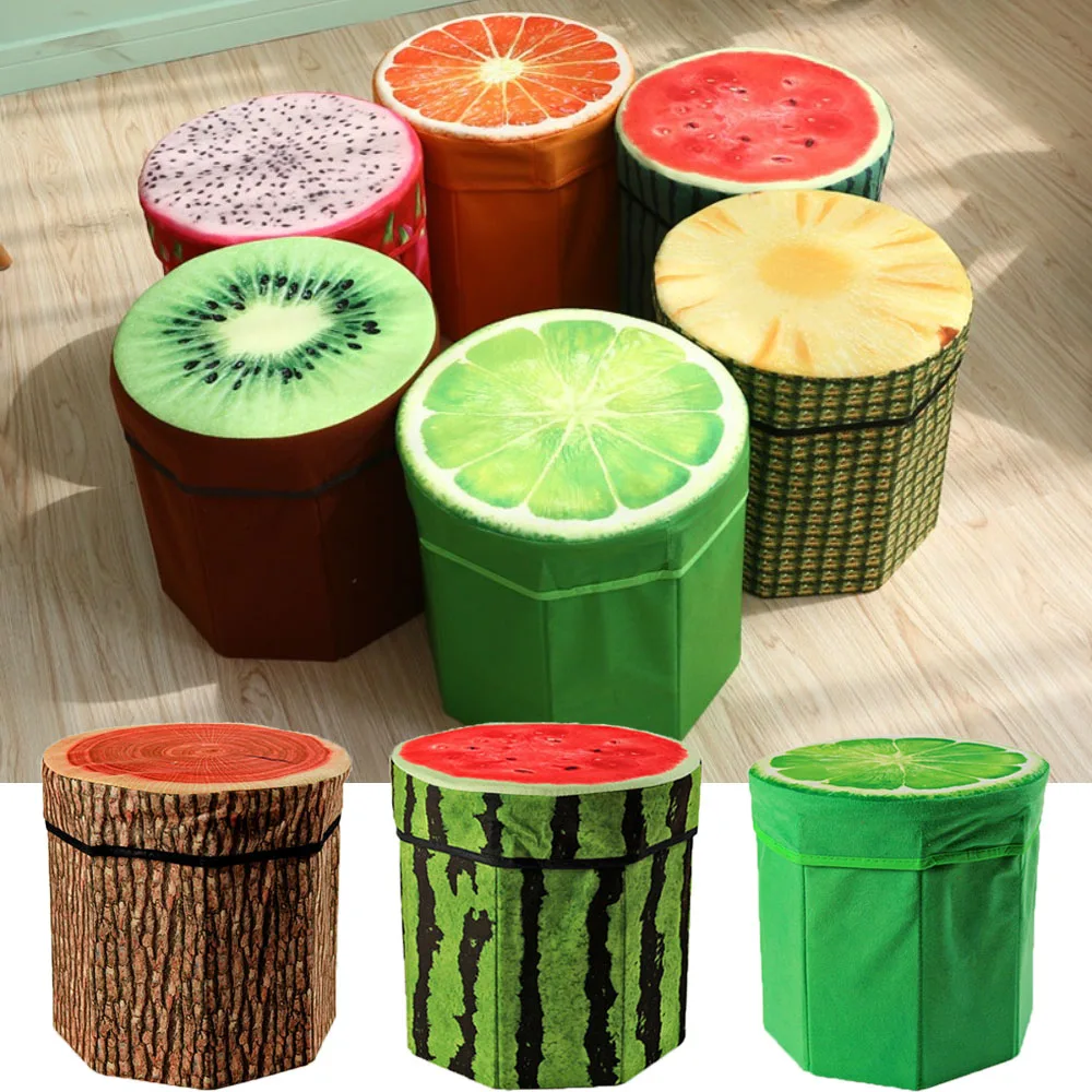 Fruit storage stool, cute folding stool organizer box, foldable storage seat, creative stump storage stool