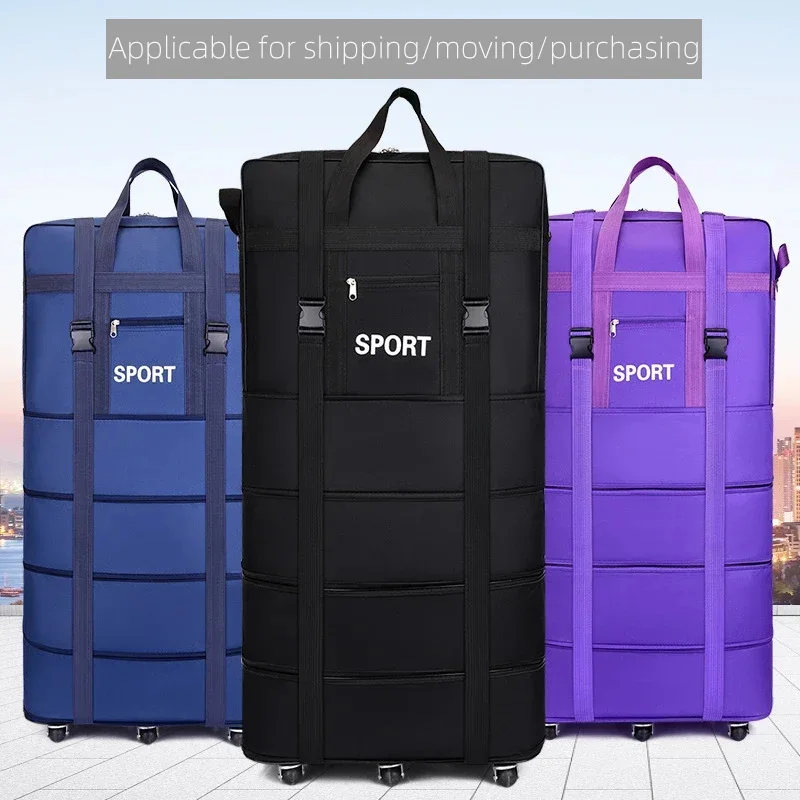 Mais companhia aérea verificado saco oxford grande capacidade de viagem roda universal dobrável bagagem em movimento saco armazenamento rolamento cubos embalagem