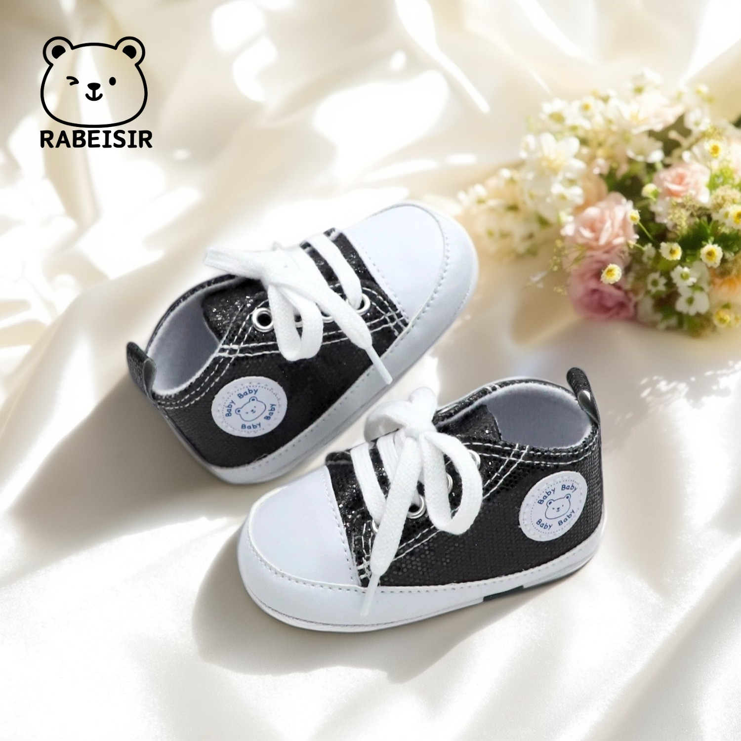 Men's and women's canvas shoes for infants aged 0-18 months, soft soled breathable anti slip sequin style