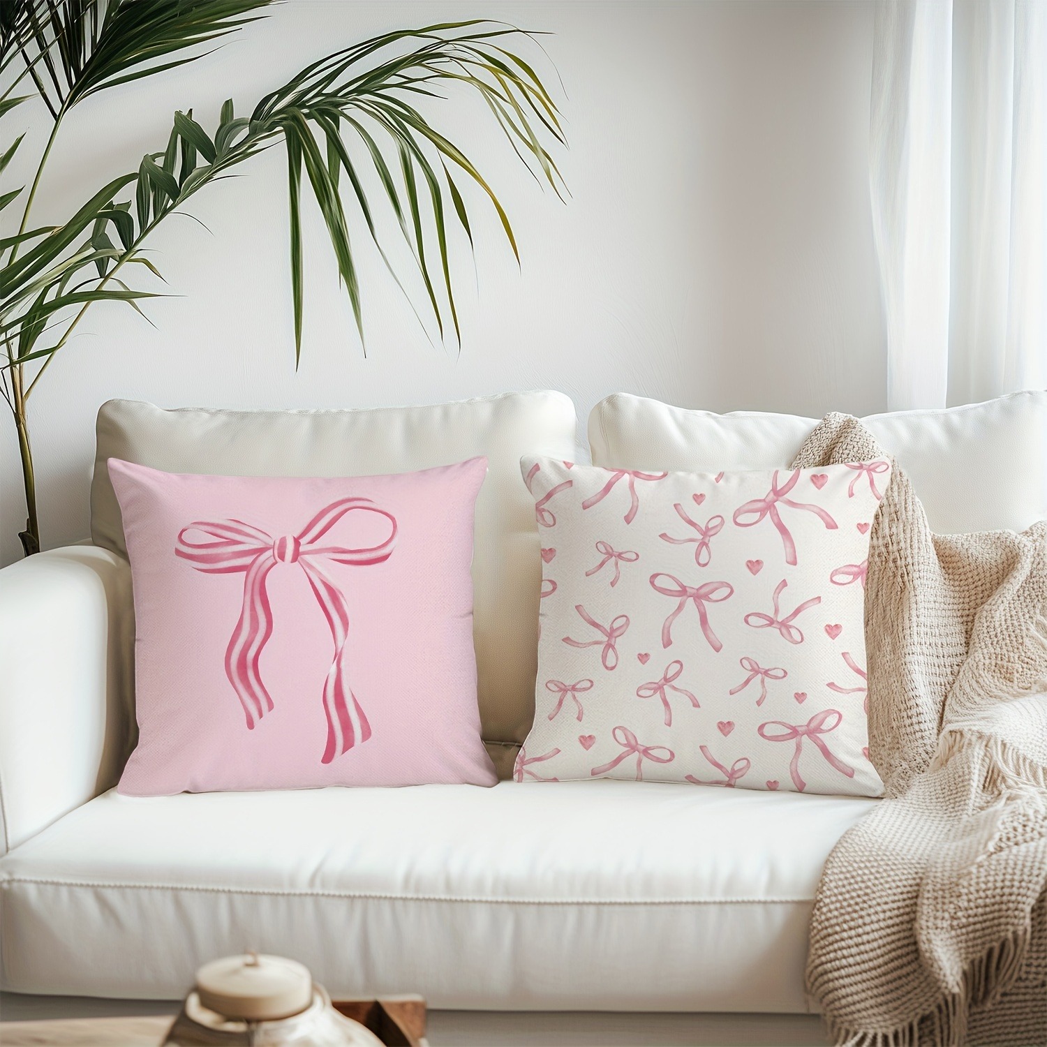 Funda de almohada estampada con diseño de cereza y lazo rosa, suave y cómoda, funda de cojín para sofá, adecuada para todo tipo de habitaciones y lugares