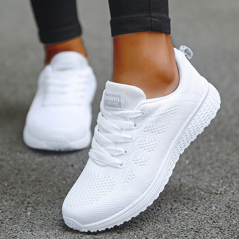 Zapatillas de deporte para mujer, zapatillas transpirables a la moda, cómodas zapatillas de deporte de tela de malla con cordones, zapatillas de tenis para mujer 2024