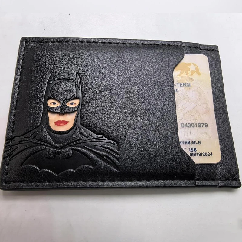 Portafoglio in pelle con pipistrello Porta carte personalizzato con maschera da supereroe ID pipistrello Portafoglio eroico regalo