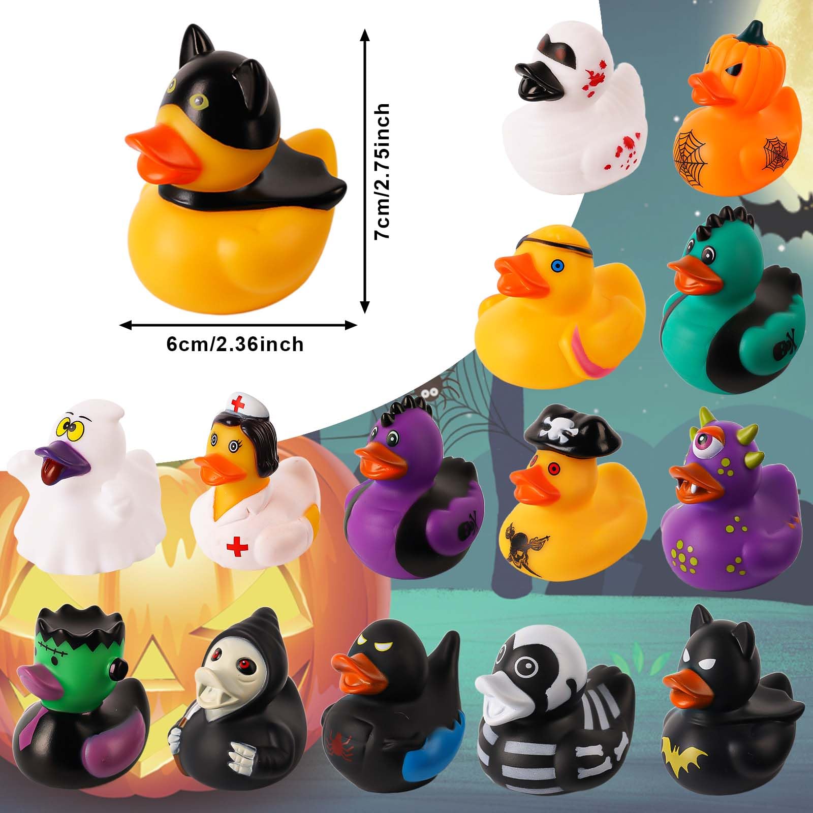 2/6/12 PC Halloween Rubber Ducks Halloween Ducks for Jeeps with Various Halloween Characters Novelty Rubber Duck Toys