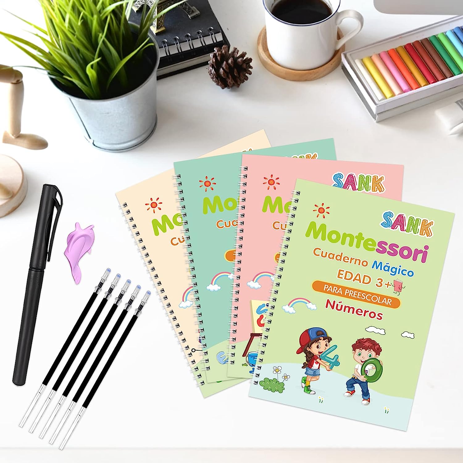 Libro de escritura mágico Montessori para niños, cuaderno de dibujo en español, aprendizaje de pintura china, 4 libros