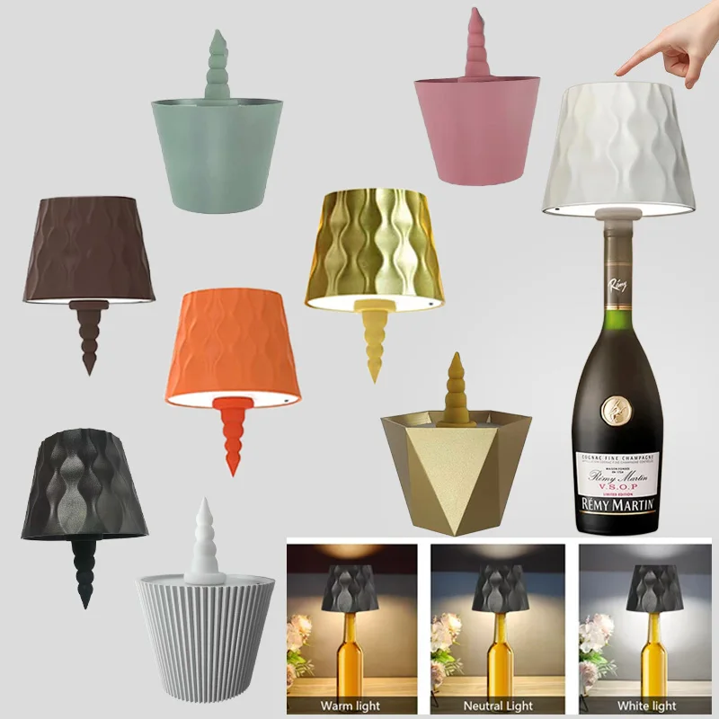 Moderne draadloze fles tafellamp, aanraakbediening van 3 kleuren en traploos dimmen, nachtlampje voor wijnflessen, decor, bureaulampen