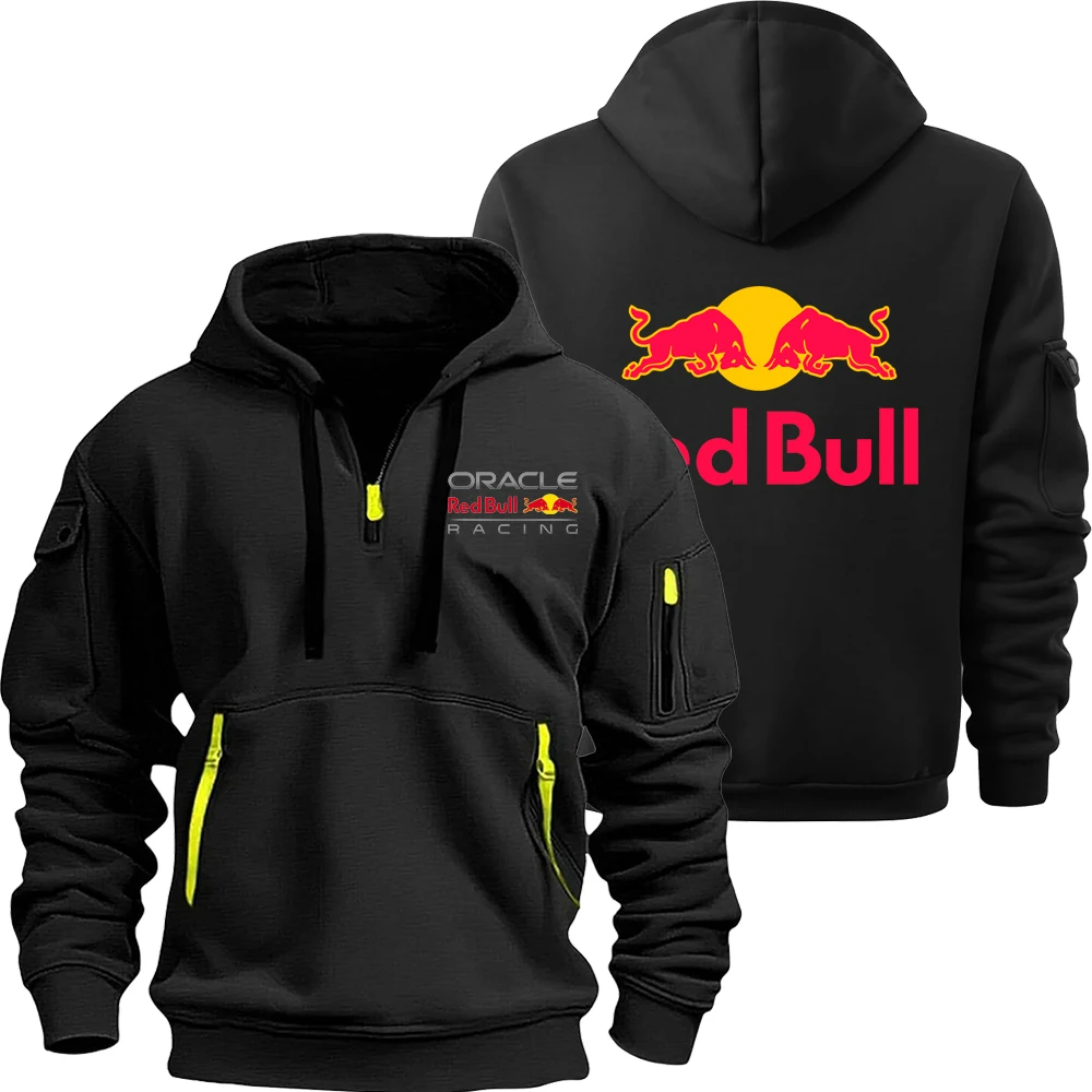 Red bull logotipo da equipe de corrida da motocicleta dos homens meio zíper moletom com capuz primavera outono masculino 2025 nova moda pulôver roupas topos