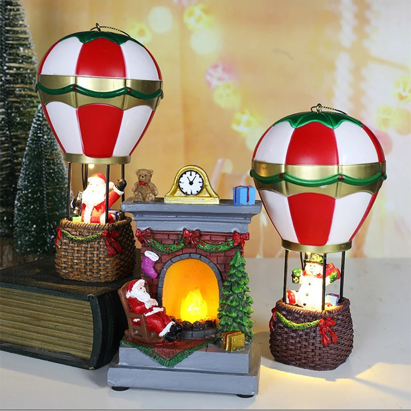 Ornamenti natalizi luminosi Babbo Natale Pupazzo di neve Camino Resina LED Luce notturna Decorazione natalizia Vacanze Giocattoli per bambini Regalo
