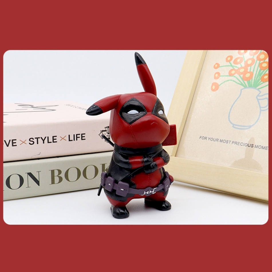 12cm Kawaii Pikachu Cos Deadpool Anime characters q version of cartoon animation tide play figure desktop car decoration pokemon