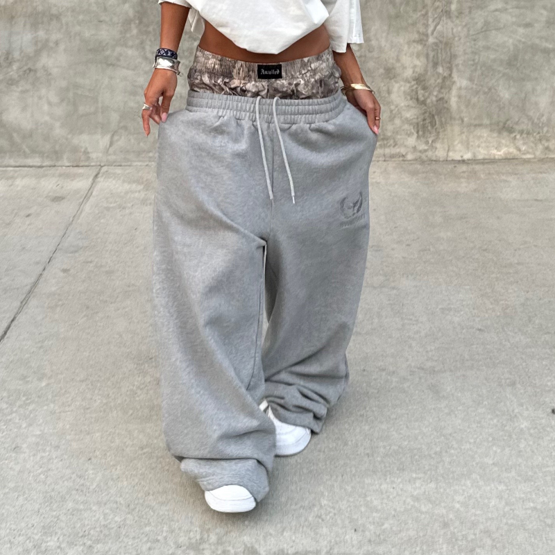 Y2K トレンドスウェットパンツ迷彩刺繍柄ストリート男性女性服レトロ迷彩だぶだぶのパンツユニセックスワイドレッグパンツ